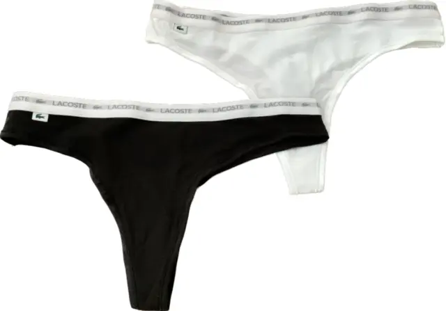 Lacoste Damen 2er-Pack Tanga klein mehrfarbig Baumwolle Stretch schwarz/weiß