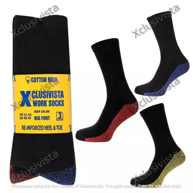 5-20Pairs BIG FOOT Mens Heavy duty work Black Socks Thick Cotton Rich Size 11-14