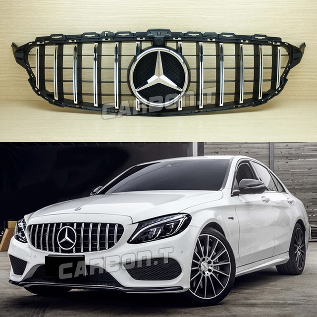CHROME MATT Black GT R Look Front Grill 15 18 BENZ W205 C Class