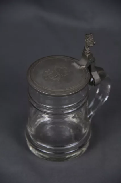 Kleiner Krug Bierkrug Glaskrug Zinndeckel Chanucca Chanukka 1883 Judentum