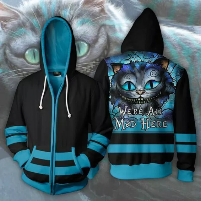 Alice in Wonderland Adult Hoodie Cheshire cat Sweatershirt Hooded Teens coat---