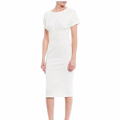 Antonio Melani Liz Scuba Pleated Waist Midi Dress Ivory Sz 6 NWT $159