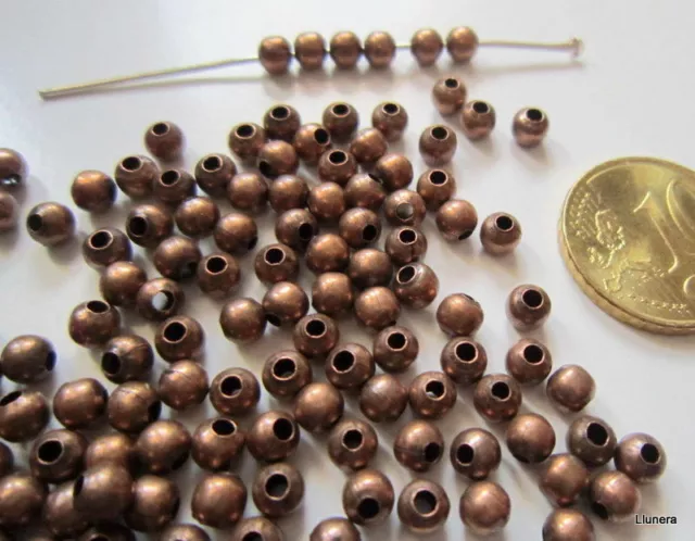 Perlas bola lisa 3 mm X 150 UNIDADES baño cobre agujero 1,2 mm abalorios