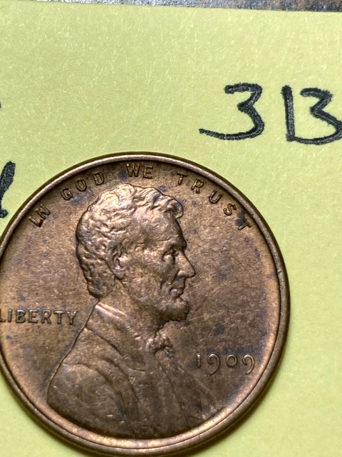 1909-VDB LINCOLN WHEAT CENT,  high great condition coin AU/BU Red/Brown #313