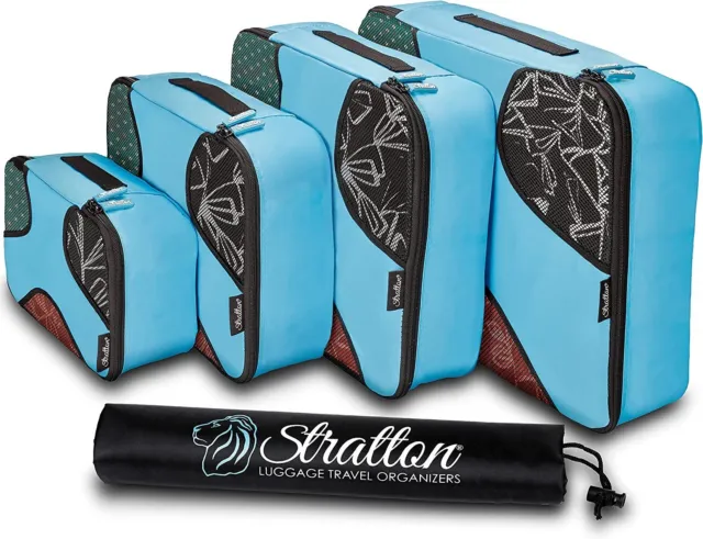 Stratton Packing Cubes Set of 5 | Aqua Teal | Travel Luggage Organizers +...