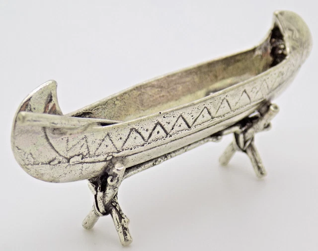 Vintage Italian Handmade Genuine Silver Dollhouse Canoe Figurine Miniature