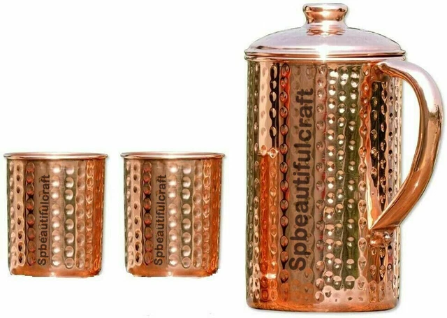 Handgefertigter Wasserkrug aus reinem Kupfer, gehämmert für gesundheitliche...