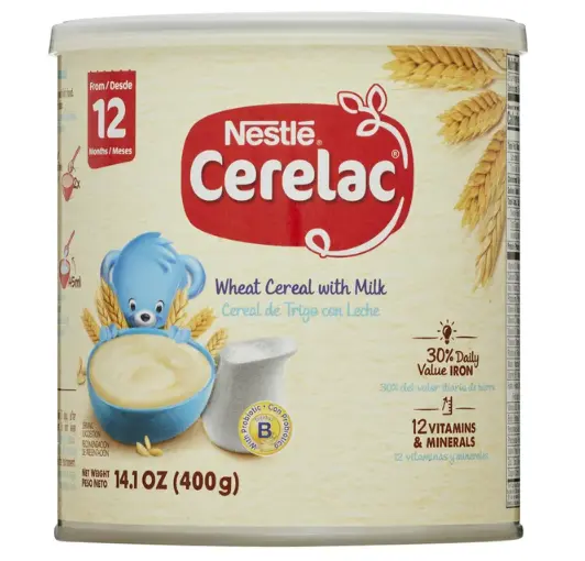 Trigo cereal bebé Nestlé Cerelac con leche, 14 oz, vitaminas y minerales esenciales