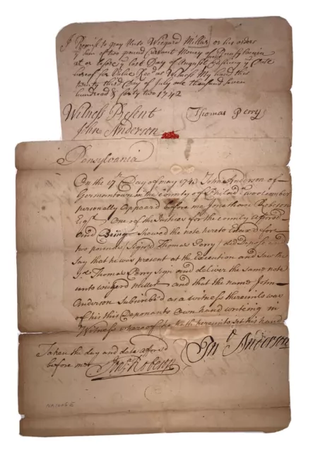 1742, Germantown, Pennsylvania, Colonial Promissory Note, Philadelphia, Pa