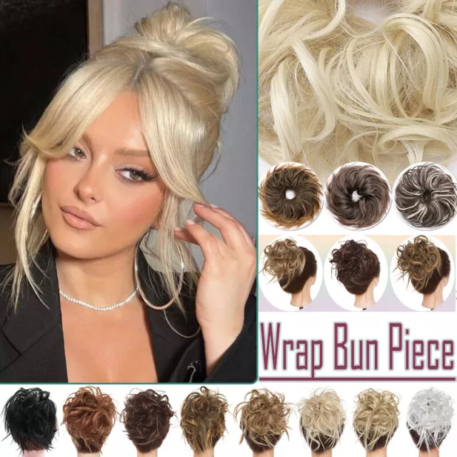 X-Thick Messy Bun Hair Extensions Scrunchie Updo Piece Curly Real As Human Ombre