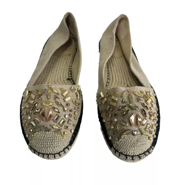 Brian Atwood Hartwell Jewel Embellished Slip On Espadrille Flats Size 10 2