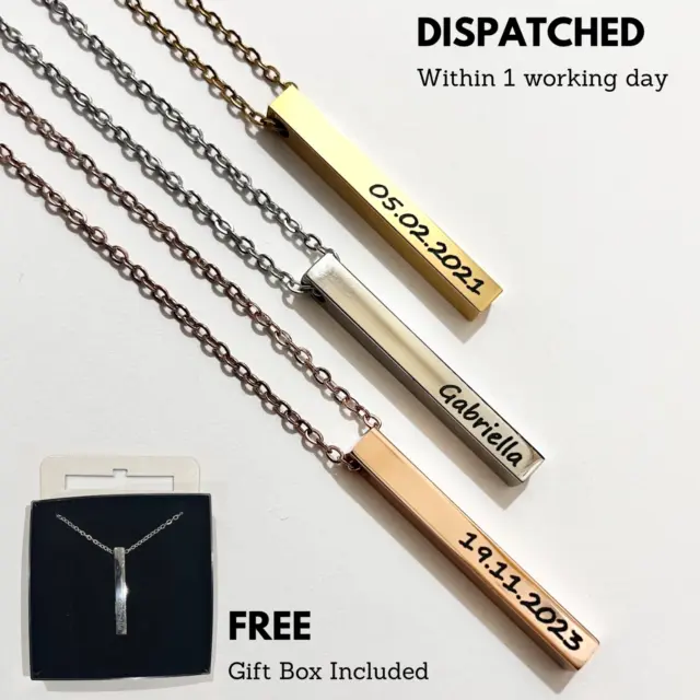 Personalised Vertical Bar Necklace, Birthday Mothers Day Gift - Hypoallergenic
