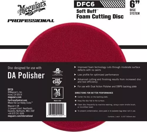 Meguiars DFC6 6" DA Foam Soft Buff Low Profile Cutting Disc for Car/Auto Detail
