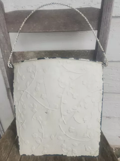 Distressed Southern Living at Home White Pressed Tin Flower Door Bucket.