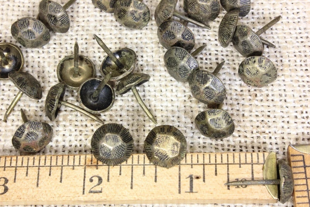 25 Hammered Upholstery Nails antique rustic Brass COLOR domed tacks vintage 7/16 2