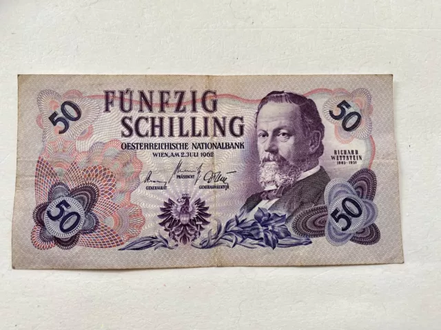 Austria 1962 Richard Wettstein 50 Shilling Banknote Austrian Funfzig Botanist