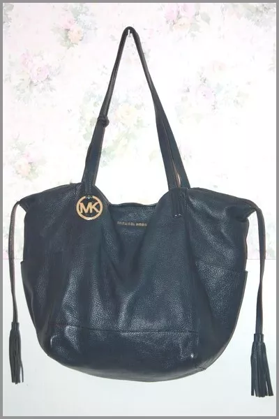 MICHAEL KORS  Grand Sac Cuir Grainé Souple Bleu Pétrole Epaule TBE