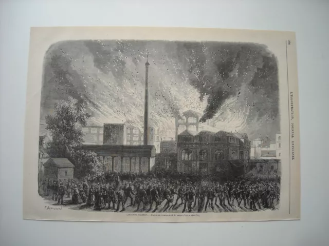 Gravure 1870. L’incendie D’elbeuf. Gravure Par P. Blanchard.