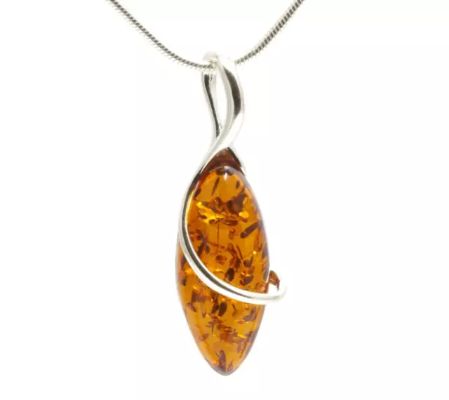 NATURAL BALTIC AMBER STERLING SILVER 925 PENDANT & CHAIN NECKLACE Certified