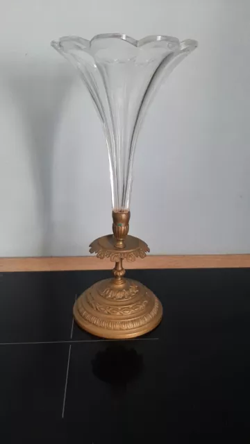 vase cornet en cristal taillé et bronze 19eme siecle napoléon 3