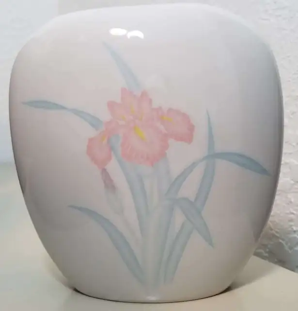 Vintage Porcelain Iris Pillow Vase Japan 6" Hand Painted