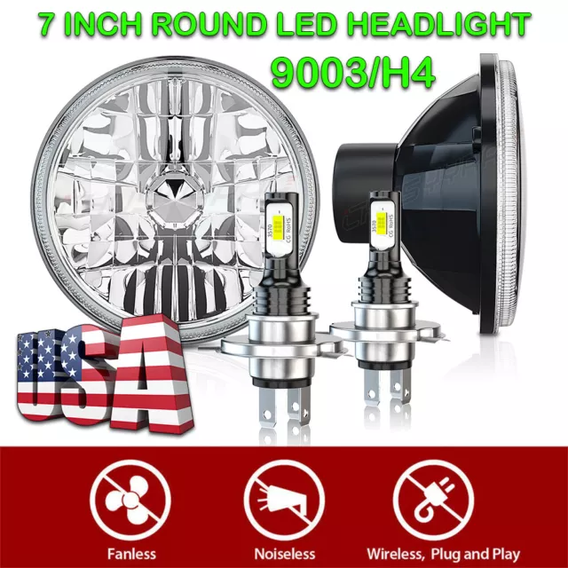 Pair 7" Inch led Car Headlight Parts Round HI/LO Beam for Chevy Pickup Truck3100