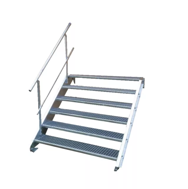 Stahltreppe 6 Stufen-Breite 100cm Variable-Höhe 90-120cm mit einseit. Geländer