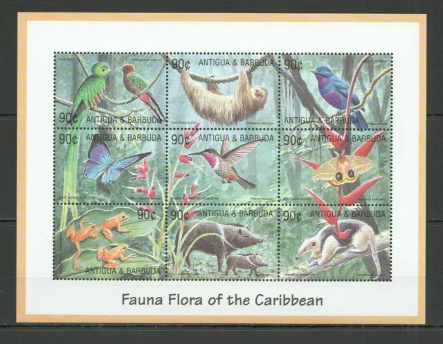 B0774 ANTIGUA Y BARBUDA FAUNA FLORA DE LOS ANIMALES DEL CARIBE AVES 1KB Estampillada sin montar o nunca montada