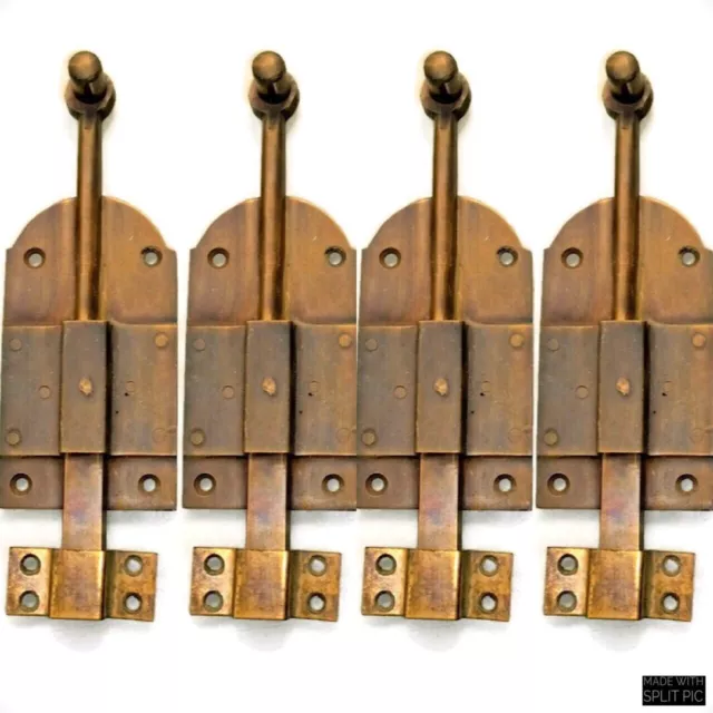 4 small BOLT old vintage style doors furniture heavy brass flush slide 6" boltsB