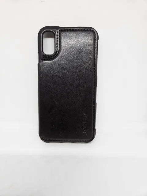 arae wallet case slim fit compatible with iphone xs/x black shockproof