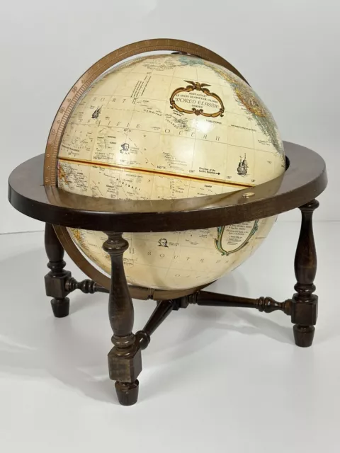 Vtg Replogle World Globe Classic Series 12 Inch Raised Map Henkel Wooden stand