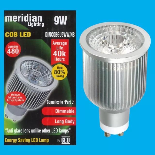 1x 9W à Variation Cob LED GU10 Corps Long Réflecteur 3000K Blanc Chaud Ampoule