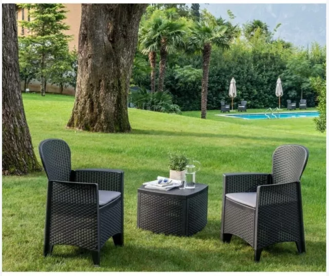 Salotto Da Giardino Esterno con 2 Poltrone 1 Tavolino contenitore Grigio RATTAN