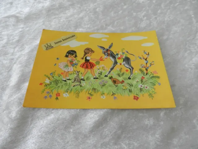 CPSM Happy Birthday Postcard / Drawing Illustration Girls & Donkey