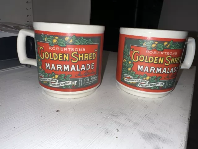 (2) Robertsons Golden Shred Marmalade Advertising Mug Wood & Sons England Made