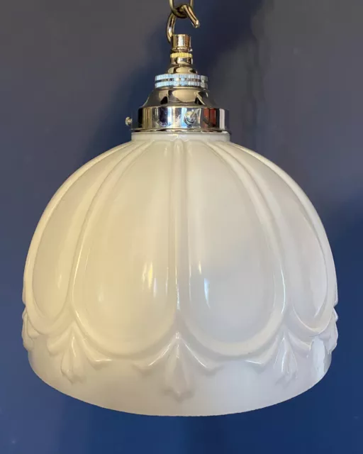 VINTAGE OPALINE CEILING LIGHT. CHROME CRADLE. SUPERB. ORIGINAL. 1920s