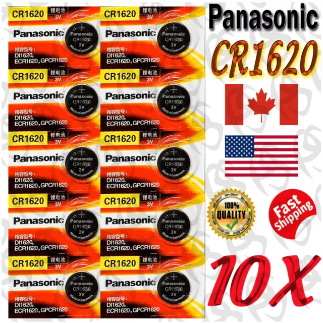 10 pcs Panasonic CR1620, DL1620, ECR1620, 3V Lithium Watch Battery Exp. 2029