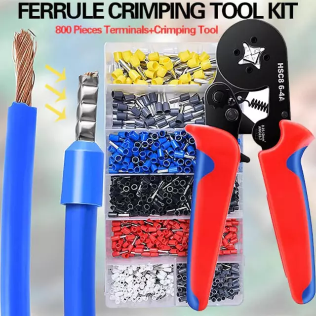 Ferrule Crimping Tool Kit Self-adjustable Ratchet Wire Terminal Crimper PliersUK