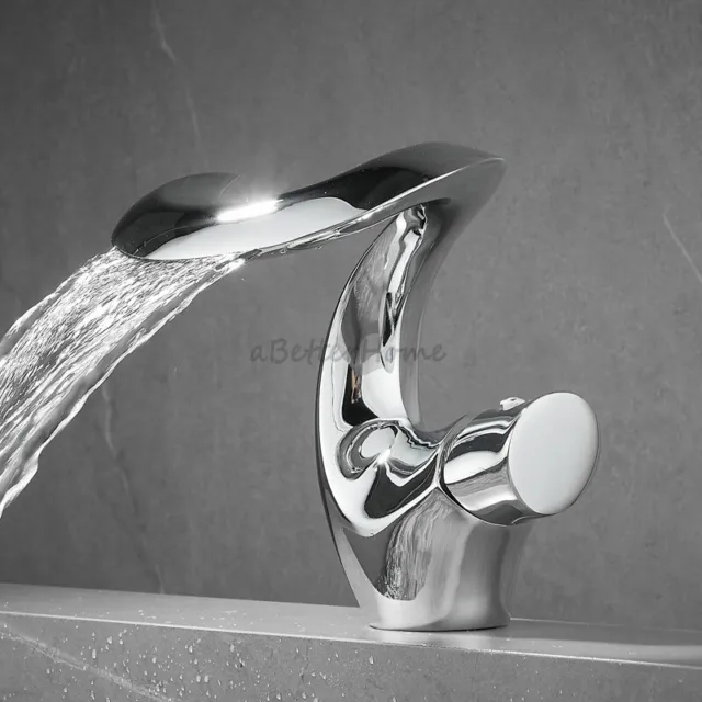 Brass Bathroom Wide Mouth Waterfall Sink Faucet Single Hole Wash Basin Mixer Tap