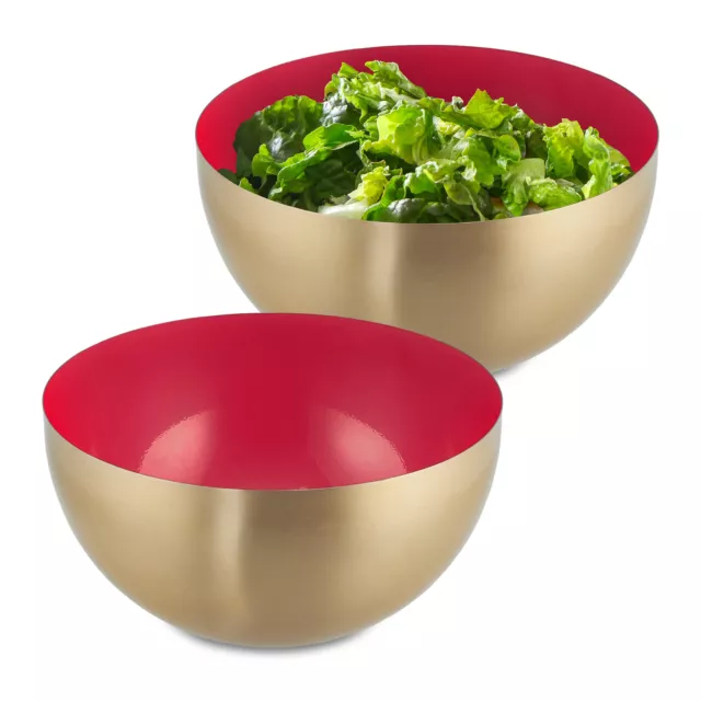 Saladier lot de 2 cul de poule 2 litres bol mélangeur cuisine inox rouge-doré