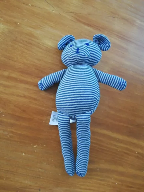 Doudou Peluche Petit Bateau Ours Souris Bleu Rayé Gris
