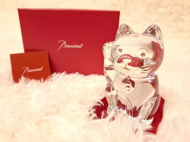 Baccarat Maneki Neko Lucky Beckoning Fortune Cat Red Octagon Crystal Japan W/Box