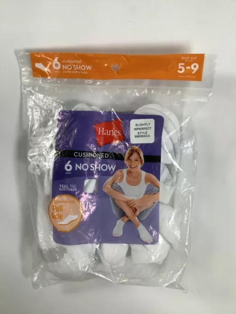 Women’s Hanes White Gray Stripe Cushioned No Show Socks 6 pack Size 5-9 NEW!