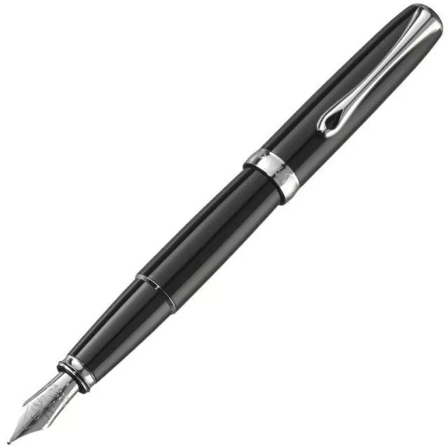 Diplomat Excellence A2 Black with Chrome Trim Fountain Pen, Broad Nib D40202028