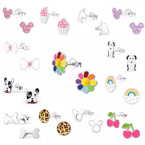 925 Sterling Silver Studs Earrings Girls Women Children Kids 3