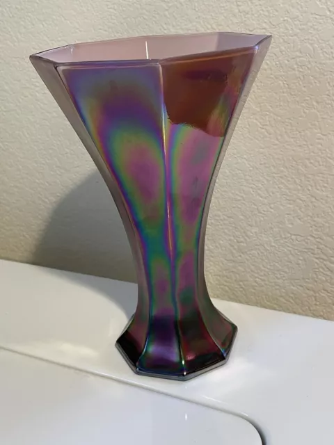 Vintage SILVESTRI Mouth Blown Cased Art Iridescent 8 Sided Vase