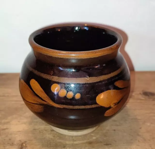 Vintage Studio Pottery Small Brown Planter Shaped Vase - 9cm Tall ~ Retro Vibes