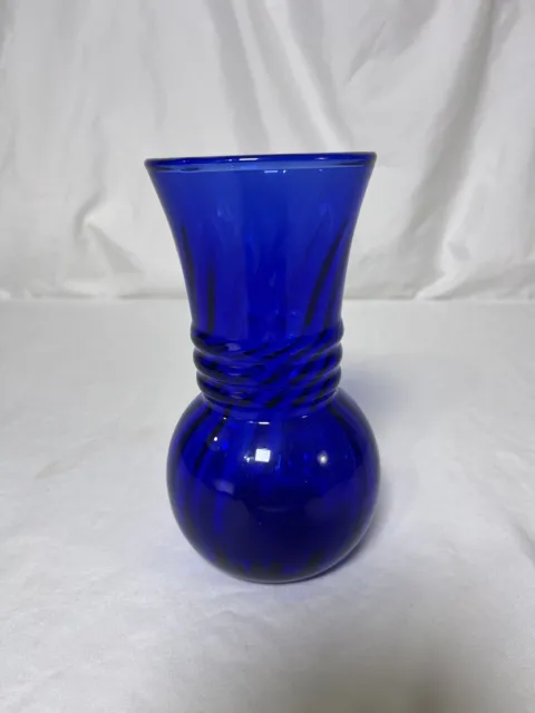 Indiana Glass Cobalt Blue Hand Blown Swirl Vase 6 1/2" Tall