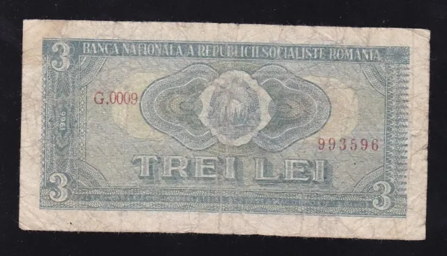 Romania ---  3  Lei  1966 ---- Vg ---- Rare ----