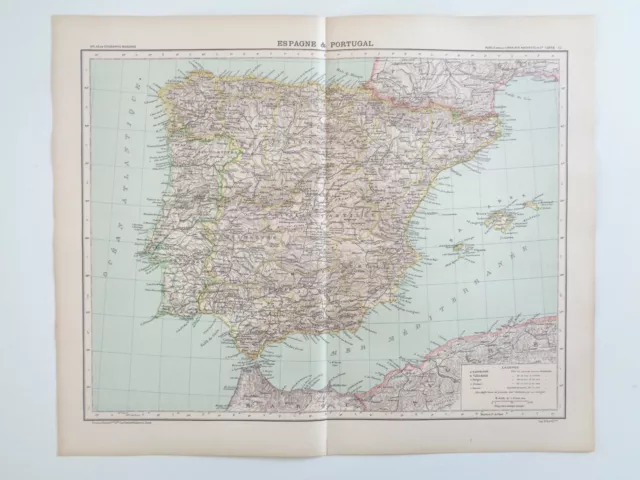 Spain And Portugal Card Antique 1901 Atlas Hatchet Old Map Mapping